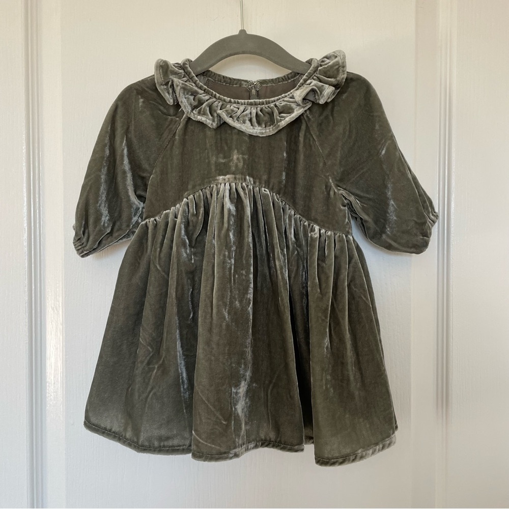Noralee Adeline Velvet Ruffle Dress in Sage - 12month - Christmas, Party